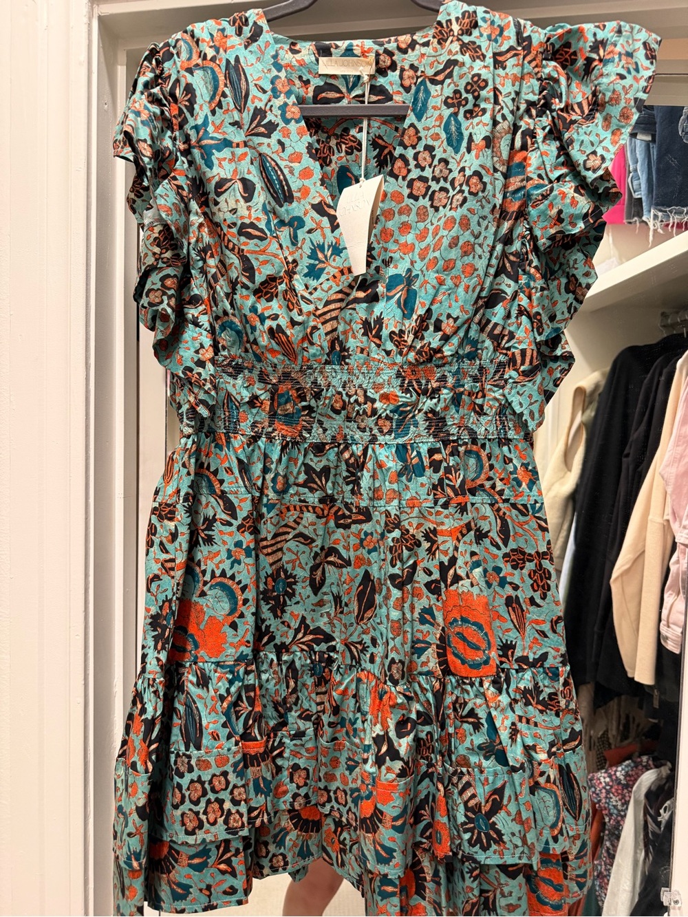 Ulla Johnson Kiri floral print ruffle trim dress noir